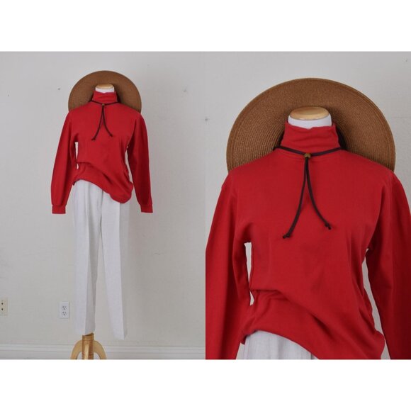 Vintage 90s Red Turtle Neck Cotton shirt |‎ size M - Picture 1 of 10
